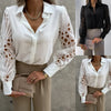 Women's Blouse White blank Elegant V-neck Lace Sleeve Cut-out Patchwork Office Commuter Black Shirt  For Female  S-XXL