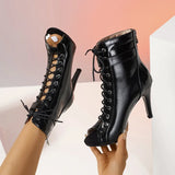 Woman Shoes Ankle Boots Spring Summer Sandals Elegant Party Pole Dance Gladiator Peep Toe Super High Heel Sexy Lace-up Plus Size