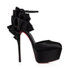 Black Satin Ankle Strap Platform Pumps Pleated Stiletto Solid Color High Heels Women's Shoes