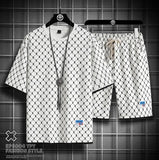2025 Summer New Fashion Trend Men's Casual Relaxed Comfortable High Quality Plus-Size Two-Piece Sets M-5XL Checkered Sports Suit