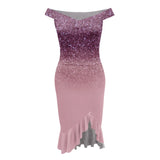 Women'S Party Dress Sexy Off Shoulder Split Ruffle Solid Bodycon Knee-Length Dress Fashion Glitter Party Elegant Dresses Vestido
