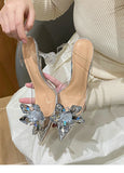 Silver Baotou Sandals Women 2025 New Summer Beautiful Pointy Wine Glass Celebrity Crystal Flower Transparent High Heels
