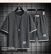 2025 Summer New Fashion Trend Men's Casual Relaxed Comfortable High Quality Plus-Size Two-Piece Sets M-5XL Checkered Sports Suit