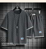 2025 Summer New Fashion Trend Men's Casual Relaxed Comfortable High Quality Plus-Size Two-Piece Sets M-5XL Checkered Sports Suit