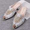 Mules Shoes Women Sandals Ladies Elegant Rhinestone Designer Mirror Luxury Party Slipper Summer New 2024 Slippers Fashion Roman