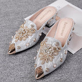 Mules Shoes Women Sandals Ladies Elegant Rhinestone Designer Mirror Luxury Party Slipper Summer New 2024 Slippers Fashion Roman