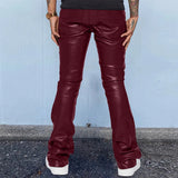 Mens Leather Pants Autumn New Casual Street Fashion Solid Color Bell Bottoms Joker Casual Pants Men