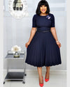 New Plus size women's Summer Style Elegant Ladies  fashion short sleeve pleated high waist Dresses ladies  dress for women