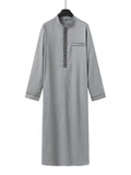 Muslim men's robe long-sleeved ethnic style embroidered stand collar Arabic clothing men's Islamic casual robe