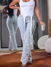 Plus Size Women's Beading Jeans High Waist Slim Casual Denim Pant Vintage Fashion 2024 Streetwear Straight Jeans Trousers
