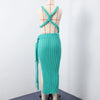 Green Knit Hollow Out Beach Long Dress Women Sexy Halter Backless Sleeveless Split Party Dresses 2025 Summer Lady Holiday Robe