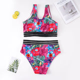 Plus Size Swimsuit Leaves Printed High Waist Two Pieces Bikini Set Swimsuit Female Women Beachwear Swimwear Bather Bathing Suit