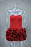 Women Sexy Red 3D Flowers Dress Sets Y2K Fishbone Bandage Adjustable Tube Top Flower Mini Skirt Suit High Street Women Outfits