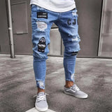 Punk Plus Size Pants Men Skinny Ripped Hole Patchwork Jeans Slim Pencil Denim Hip Pop Trousers Autumn Winter Streetwear Men's