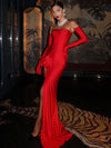 Mozision Strapless Backless Sexy Maxi Dress For Women Fashion Off-shoulder Sleeveless Floral High Split Evening Party Long Dress
