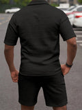 Stylish Short Sleeve Two Pieces Outfits Mens Summer Fashion Plaid Jacquard Lapel Polo Shirt And Shorts Sets Men Two Pieces Suit