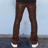 Mens Leather Pants Autumn New Casual Street Fashion Solid Color Bell Bottoms Joker Casual Pants Men