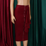 Sexy Skirts for Women Bodycon High Waisted Zipper Closure Ruffles Mid Calf Fashion Elegant African Office Work Pencil Skirts New