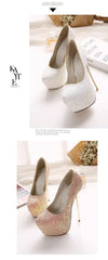 Sexy Platform Shallow Shoes Woman Pumps Round Head Bling Sequins Slip-On Ultra Thin High Heels Party Wedding Shoe Zapatos