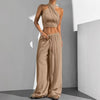 Women's Clothing Summer Casual Solid Color 2 Piece Set New Backless Cross-chest Wrapping Sexy Tank Top & Wide-leg Trousers Pants