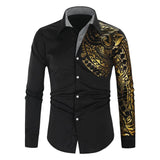 Men's Business Shirts Men Dress Shirt Casual Streetwear Black Gold Stamping Printed Shirt Design Turn Down Collar Male Tops