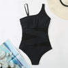 Plus Size Swimsuits Women One Shoulder Slim Swimwear For Women Mesh Solid Black Red Blue Push Up Padded Bathing Suits M-3xl 4xl