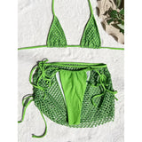 S - XL Mesh Fishnet Skirt Halter Bikini Female Swimsuit Women Swimwear Three-pieces Bikini set Bather Bathing Suit Swim V4889