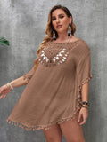 Swim Vacation Plus Size Sexy Loose Beach Dress Bikini Cover Up Swimsuit Hollow Out Casual Beachside Cover-Up Dress Beachwear