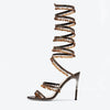 Round Open Toe Stiletto Elegant Summer New Snake-Shaped Rhinestone Foot Ring Strap High Heel Banquet Fashion Sandals for Women