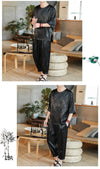 M-5XL Plus Size Mens Ankle Pants Sets 2 Piece Outfits Chinese Style Summer Streetwear Tracksuits Casual Shirt and Pants Set Male