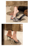 Designer Summer Pointed Toe High Heel Crystal Slippers for Women Fashion Slip-On Sexy Stripper Thin Heel Dress Slides
