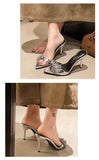 Designer Summer Pointed Toe High Heel Crystal Slippers for Women Fashion Slip-On Sexy Stripper Thin Heel Dress Slides