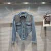 Chic Rhinestoness Tassels Beaded Denim Coat Bareback Diamonds Fringed Jeans Jacket Crystal Cardigan Streetwear Jaquetas