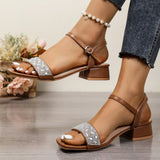 Summer Women Sandals New Elegant Square Heel Rhinestone Women Shoes Plus Big Fashion Comfortable High Heels Sandals