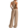 Women's Clothing Summer Casual Solid Color 2 Piece Set New Backless Cross-chest Wrapping Sexy Tank Top & Wide-leg Trousers Pants