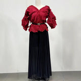 Plus Size 2 Piece Sets Woman Outfit Luxury Elegant Pleated Tops And Skirts For Women Casual Clothing Female African Prom Party