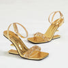Eilyken Street Style Crystal Diamond Square Toe Womens Sandals Fashion Buckle Strap Strange Heels Summer Shoes