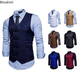 2025 Men's Formal Dress Vest Top Double Breasted Casual Tank Tops Solid Slim V-Neck Club Party Suits Vest Formal Waistcoat Men