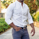 Men's  Casual Shirt Slim Fit Micro-elastic Long Sleeve Comfortable Versatile Stand Collar Tops Camisas  Men Dress Shirt