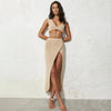 2025 Sexy Two-piece Set V-neck Lace-up Slim Slit Backless Tunic Summer Beach Dress Women Bikini Cover-ups Knit Maxi Dress A2344