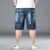 Plus Size Summer Men's Hip-hop Ripped Denim Shorts Fashion Streetwear Harajuku Rock Loose Straight Knee Length Short Jeans