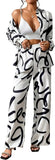 Women Clothing 2024 Autumn New Fashion Print Set Casual Button Collar Shirt Long Sleeved Wide Leg Pants Long Pants Two-piece Set