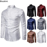 2025 New Men Fashion Medieval Floral Black Dress Shirts Stylish Long Sleeve Steampunk Shirt Men Party Club Bar Social Shirt Male