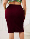 2025 Summer Plus Size Solid Slim Skirt, Casual High Waist Slit Skirt, Women's Plus SizeClothing
