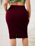 2025 Summer Plus Size Solid Slim Skirt, Casual High Waist Slit Skirt, Women's Plus SizeClothing