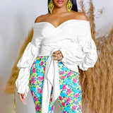 Fashion Blouse for Women 2024 Slash Neck Full Sleeve Sashes Solid Elegant African Ladies Luxury Designer Fashion Shirts Tops