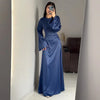 Women Clothing Lady Solid Satin Dress with Belt Femle Long Sleeve Elegant Long Dresses Partywear robes longues