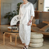 M-5XL Plus Size Mens Ankle Pants Sets 2 Piece Outfits Chinese Style Summer Streetwear Tracksuits Casual Shirt and Pants Set Male