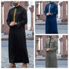 Muslim men's robe long-sleeved ethnic style embroidered stand collar Arabic clothing men's Islamic casual robe