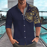 Men's Loose Shirt Dress Shirts Casual Streetwear Fashion Gold Stamping Printed Long Sleeve Cardigan Shirt Male Tops